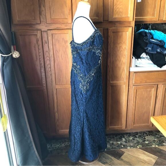 Vintage RINA Di MONTELLA Navy Blue Beaded Gala Wedding Maxi Dress Gown - 16 - Picture 9 of 16